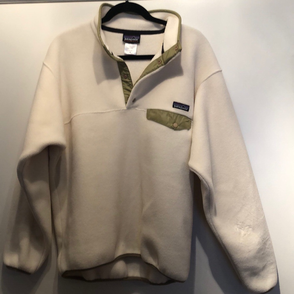 Cream Patagonia 3/4 button up sweater